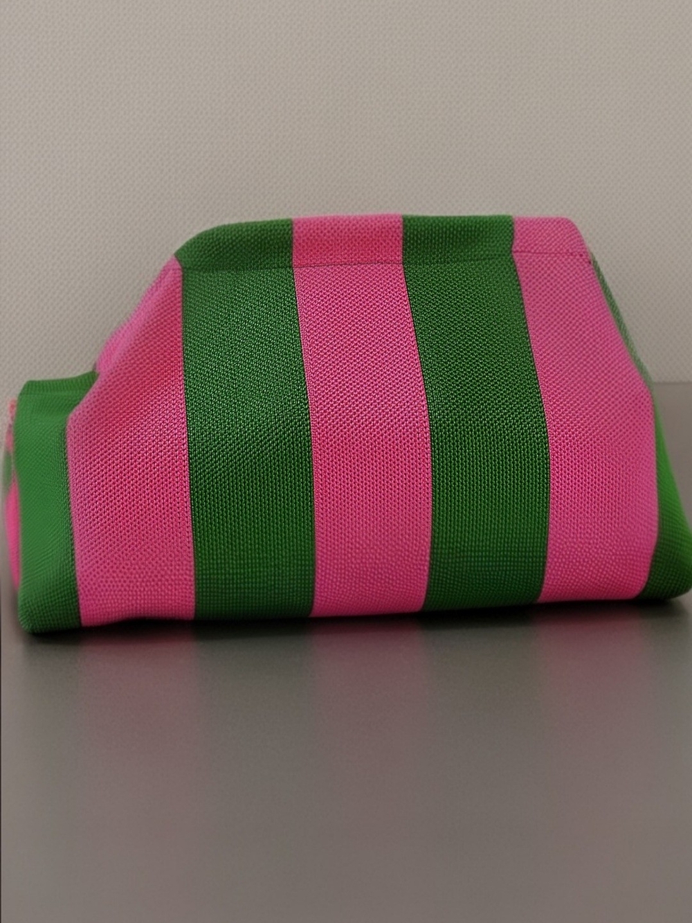 Mahjong Tiles Or Make-Up Beach Pouch Striped Pink &Emerald Green